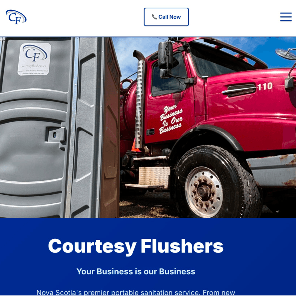 Thumbnail of www.courtesyflushers.ca website, created by Evan Marshall: Professional Web Developer.